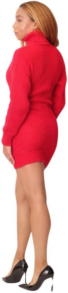 Cable Knit Turtleneck Sweater Dress