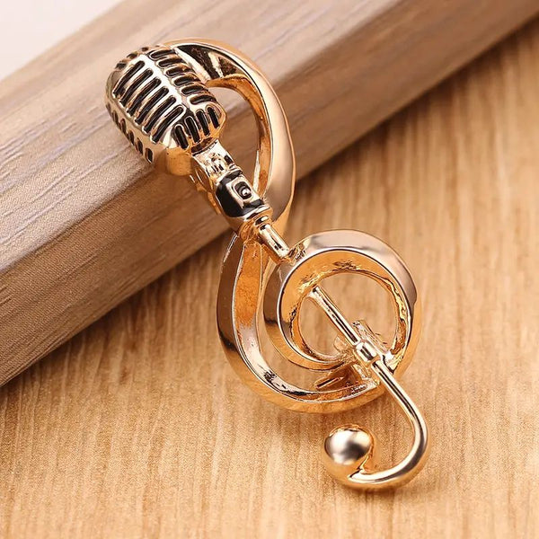 Microphone Musical Note Brooch