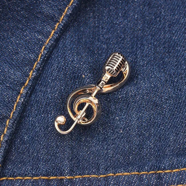 Microphone Musical Note Brooch