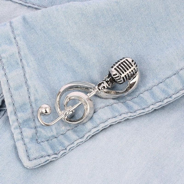 Microphone Musical Note Brooch