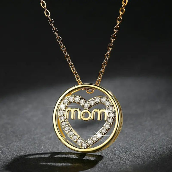 Rhinestones Embellished Heart MOM Necklace