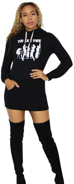 Pullover Graphic-Embellished Hooded Sweatshirt Dress (see other graphics)