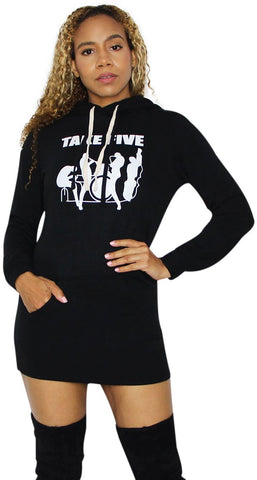 Pullover Graphic-Embellished Hooded Sweatshirt Dress (see other graphics)