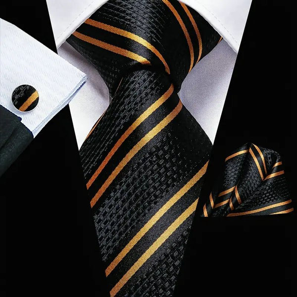 Classic Striped Necktie, Pocket Square and Cufflinks Combo