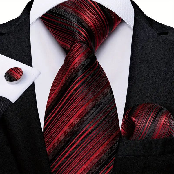 Classic Striped Necktie, Pocket Square and Cufflinks Combo