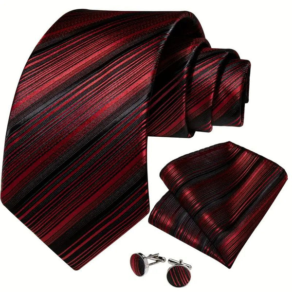 Classic Striped Necktie, Pocket Square and Cufflinks Combo