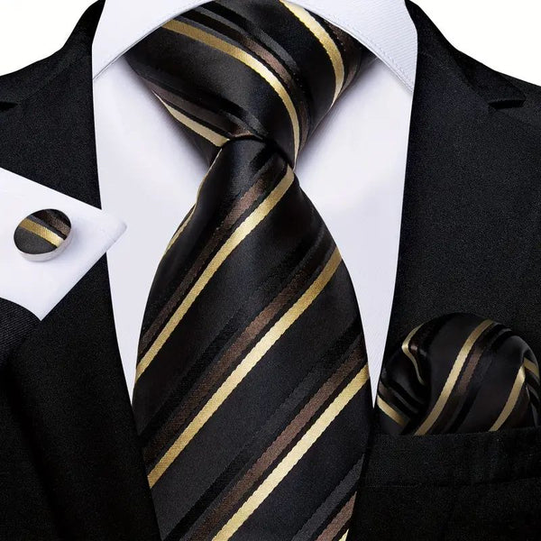 Classic Striped Necktie, Pocket Square and Cufflinks Combo