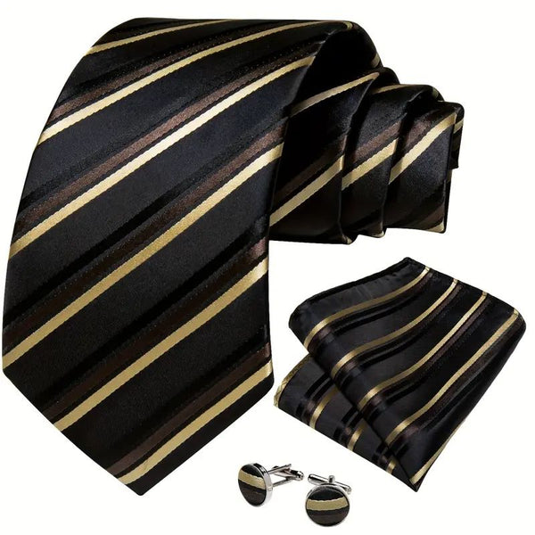 Classic Striped Necktie, Pocket Square and Cufflinks Combo