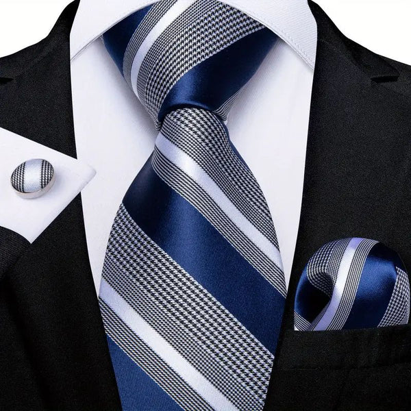 Classic Striped Necktie, Pocket Square and Cufflinks Combo