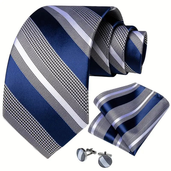 Classic Striped Necktie, Pocket Square and Cufflinks Combo