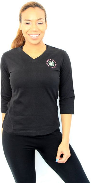 3/4 Sleeve V-Neck T-Shirt With Embroidered Logo