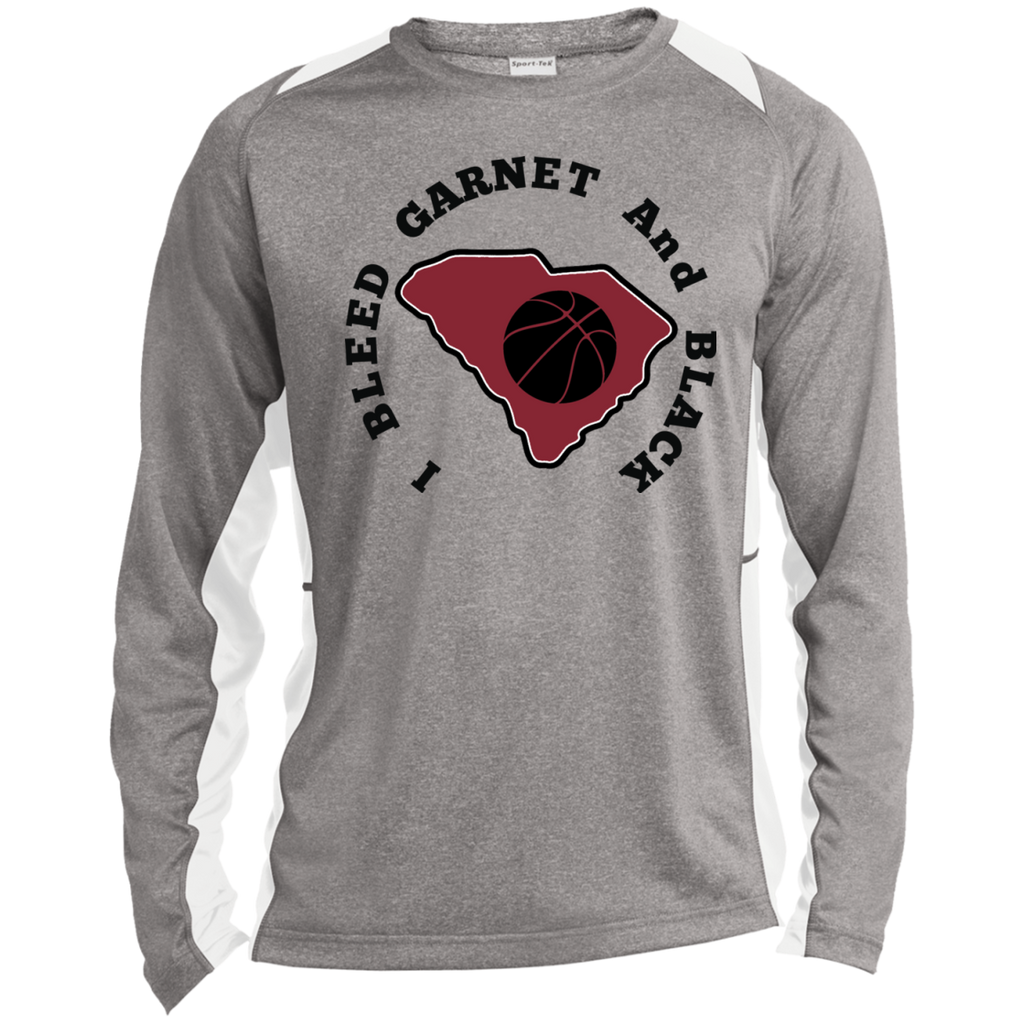 Sport-Tek I Bleed Garnet & Black LS Heather Colorblock Poly T-Shirt