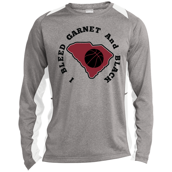 Sport-Tek I Bleed Garnet & Black LS Heather Colorblock Poly T-Shirt