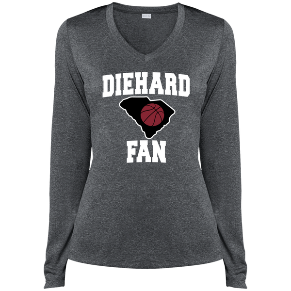 Sport-Tek S. Carolina BBall Diehard Fan Ladies' LS Heather Dri-Fit V-Neck T-Shirt