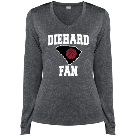 Sport-Tek S. Carolina BBall Diehard Fan Ladies' LS Heather Dri-Fit V-Neck T-Shirt