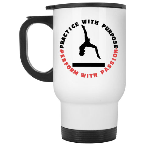 Gymnastics-Themed White Travel Mug