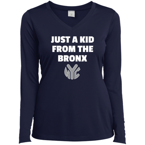 Just A Kid From The Bronx Ladies' LS Performance V-Neck T-Shirt 1