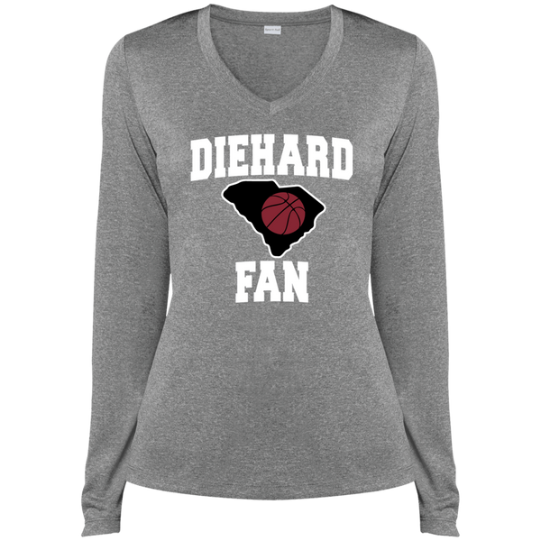 Sport-Tek S. Carolina BBall Diehard Fan Ladies' LS Heather Dri-Fit V-Neck T-Shirt