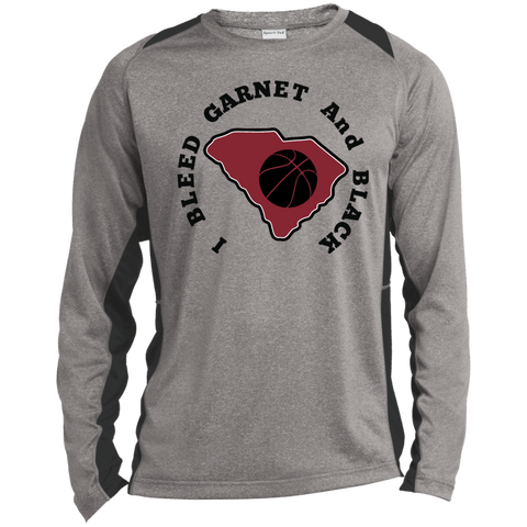 Sport-Tek I Bleed Garnet & Black LS Heather Colorblock Poly T-Shirt