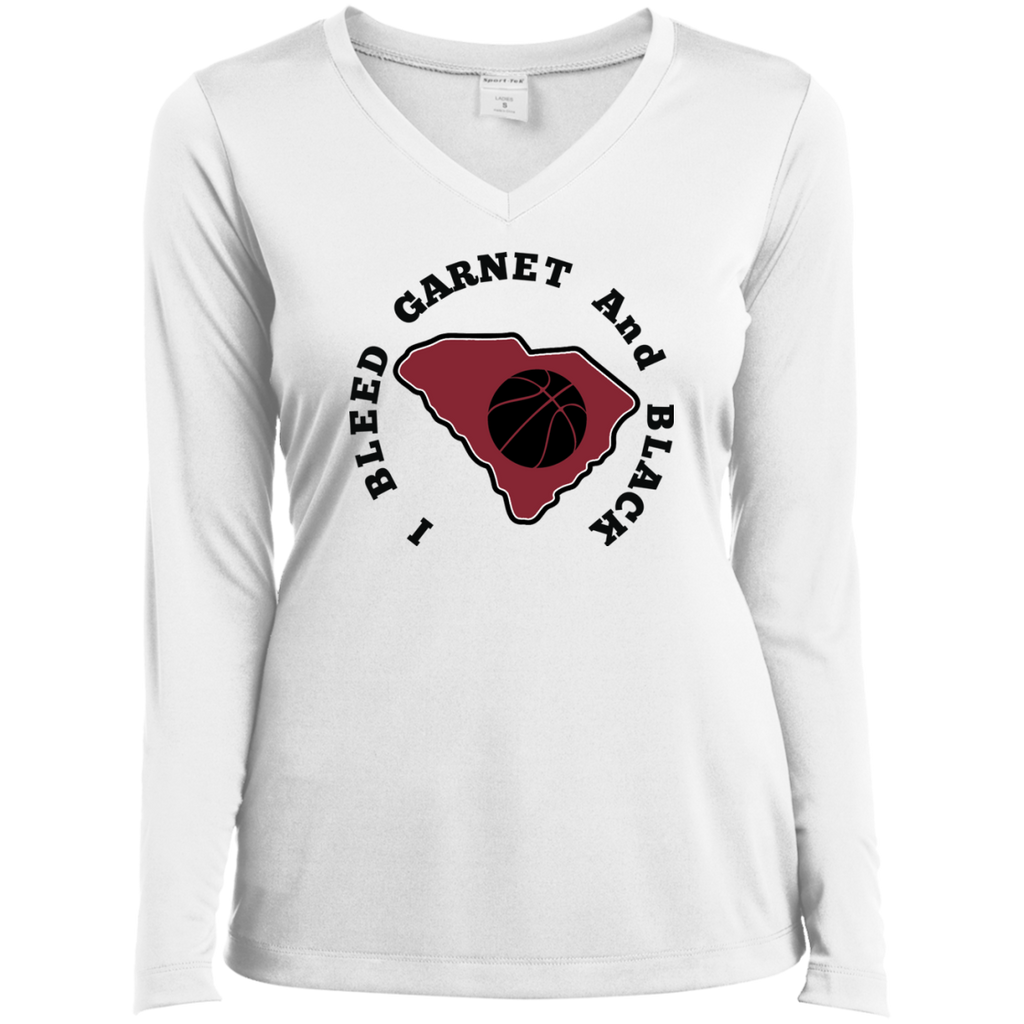 Sport-Tek I Bleed Garnet & Black Ladies' LS Performance V-Neck T-Shirt