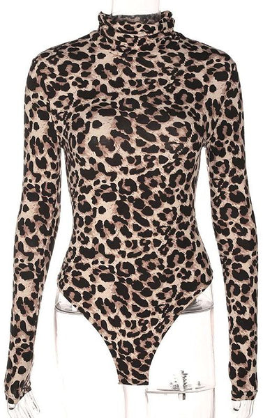 High/Turtle Neck Leopard Print Bodysuit