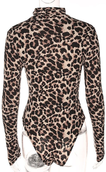 High/Turtle Neck Leopard Print Bodysuit