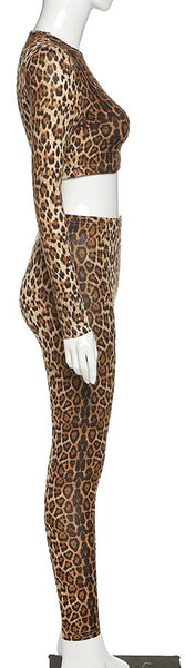 Leopard Print Crop Top and Leggings Set