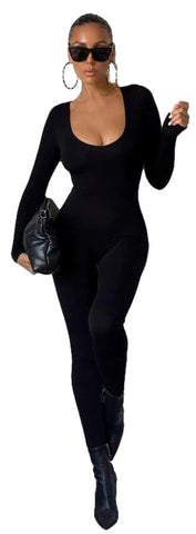 Basic Black Low Scoop Neck Jumpsuit