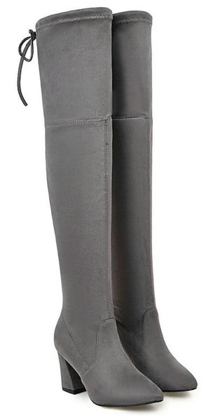 Flock Leather Thigh High Boots