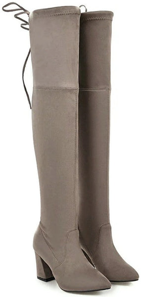 Flock Leather Thigh High Boots
