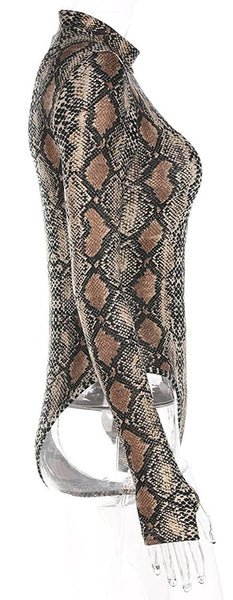 High/Turtle Neck Snake Print Bodysuit