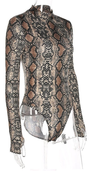 High/Turtle Neck Snake Print Bodysuit