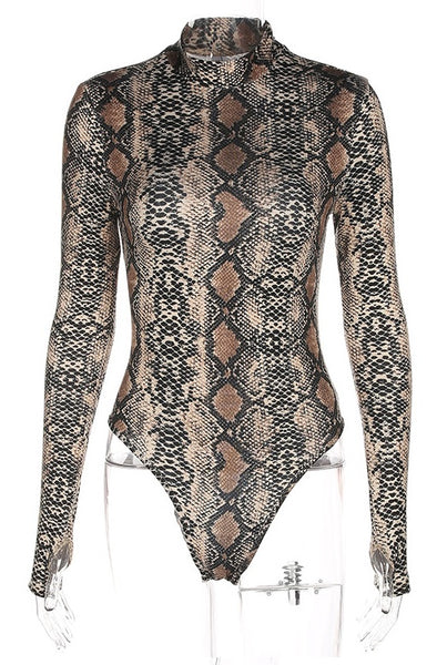 High/Turtle Neck Snake Print Bodysuit