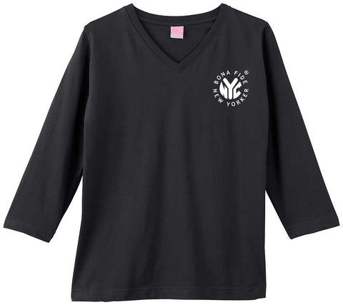 3/4 Sleeve V-Neck T-Shirt With Left Chest Logo