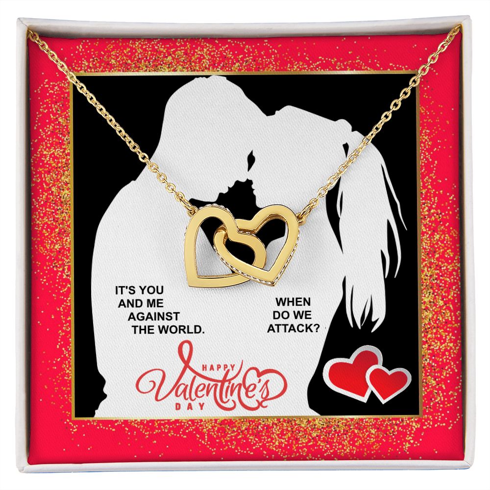 You & Me Against The World Interlocking Hearts Necklace